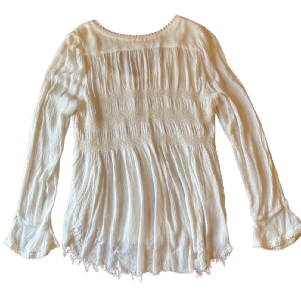 Free People Bluebird Smocked Boho Peasant Top - Picture 4 of 8